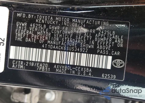 2025 Toyota Camry Xse z USA, uszkodzony, nr VIN 4T1DAACK6SU534922